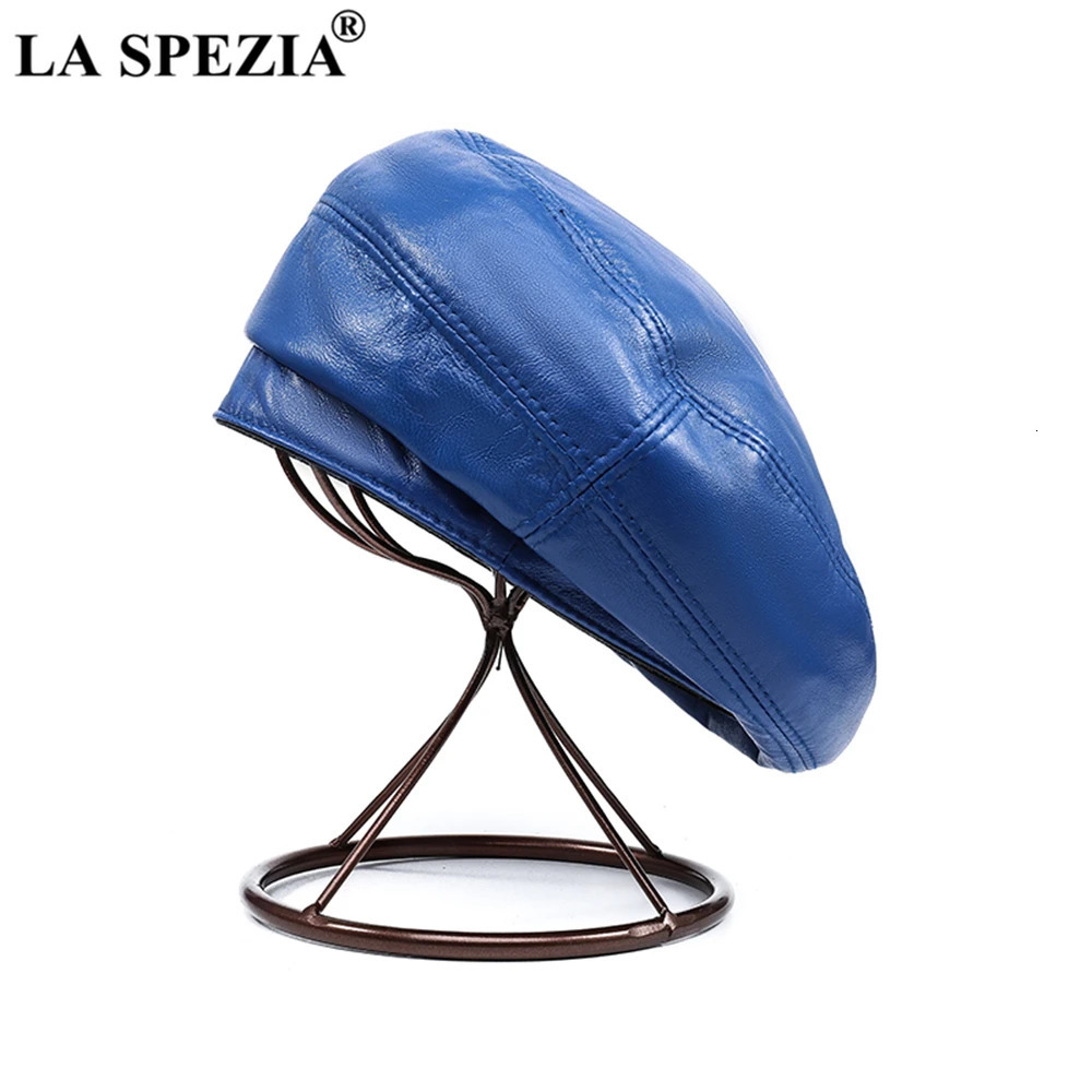 LA SPEZIA Women Beret Hat Vintage Red Womens Hats Genuine Leather Sheepskin Solid Red Blue White Black Autumn Winter Hat 241213