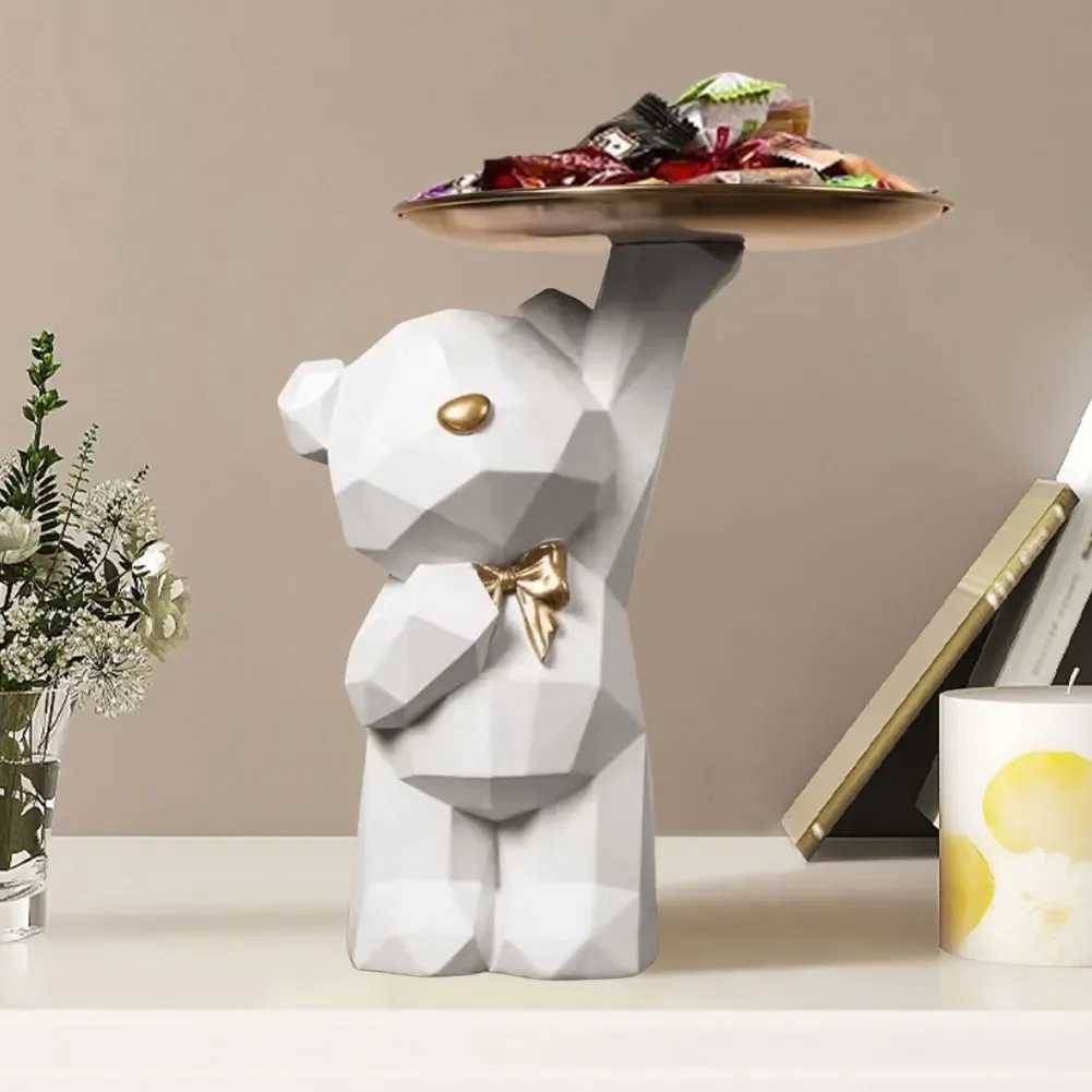 Resin Cute Bear Storage Tray Statue Table Decorations Geetric Bear Statue Entrance Crafts Decor for Off Coffee Shop Y250509