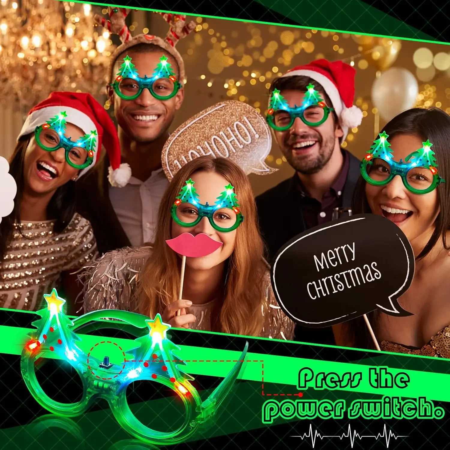 Sunglasses 8PC Christmas Light up Glasses Christmas Tree LED Sunglasses Glow in the Dark Flashing Glasses Kids Adults Christmas Party Gift H241213