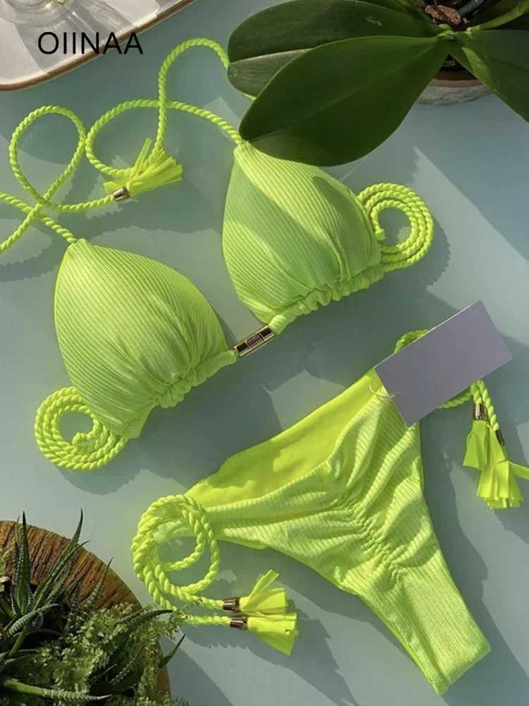 OIINAA Bikinis Set Women Sexy Swimsuit Lace Up Drawstring Two-pieces Fashion Bikini Beachwear Swimwear Bathing Suit Bikini SetXJ241212