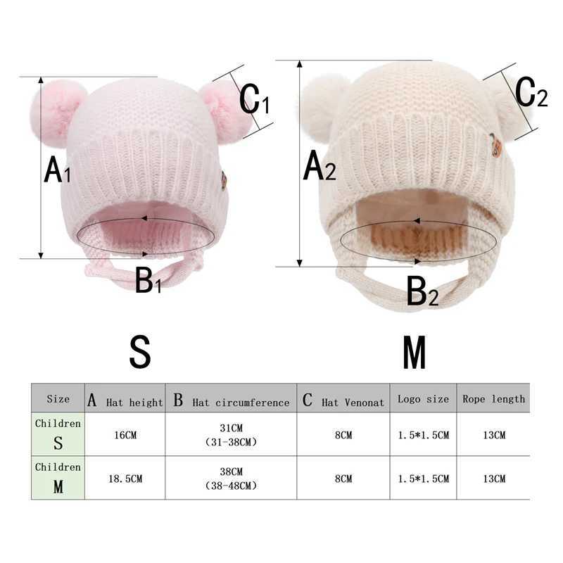 Winter Baby Hat Windproof Toddler Bonnet Cute Pompom Knitted Hats Newborn Beanies Cap Outdoor Warm Infant Accessories 0-2 YearsXJ241213