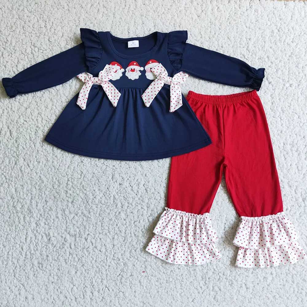 Wholesale baby girl clothing sets Christmas fashion childrens designer clothing Santa Claus embroidery boutique childrens girl clothing W241213