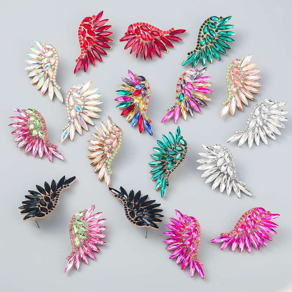Colorful dia heavy-duty exaggerated fan-shaped wing fashionable earrings, bohemian style