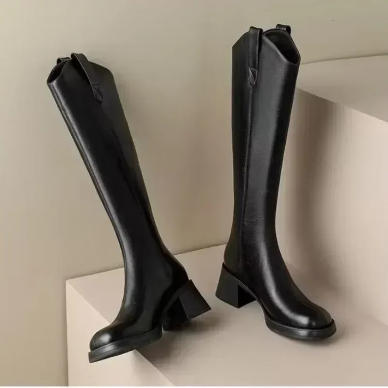 Womens shoes 2024 high-quality back zipper womens shoes round toe modern womens shoes selling solid knee high boots Zapatos 241213