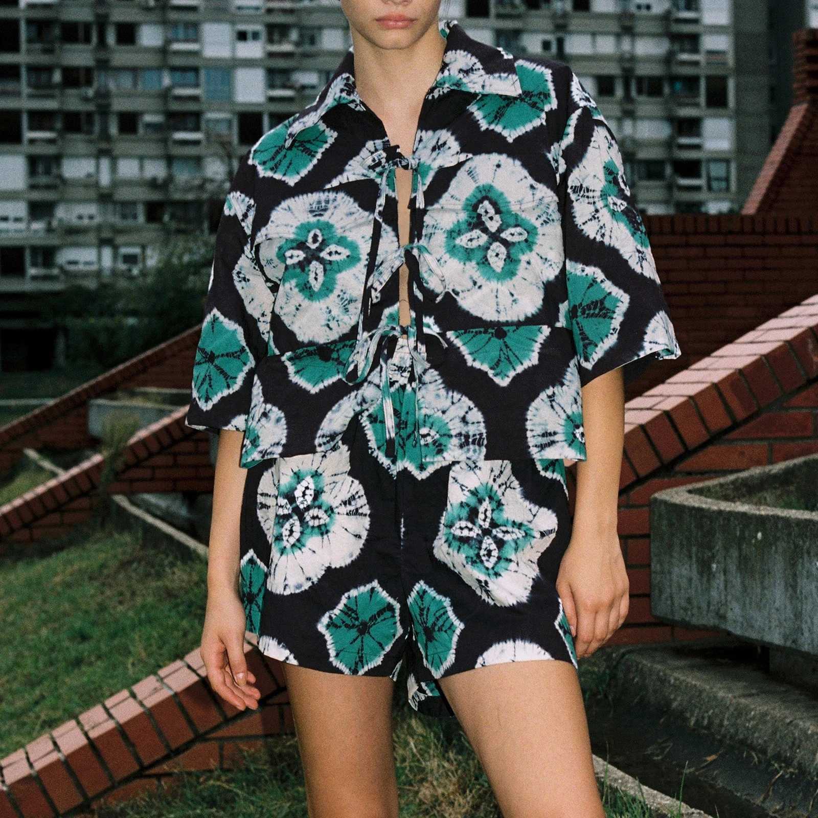 Women's Two Piece Pants Hirigin Womens 2 Piece Pajamas Set Vintage Floral Print Half Slve Tie Up Shirt + Shorts Set Summer Vacation Beach Clothes