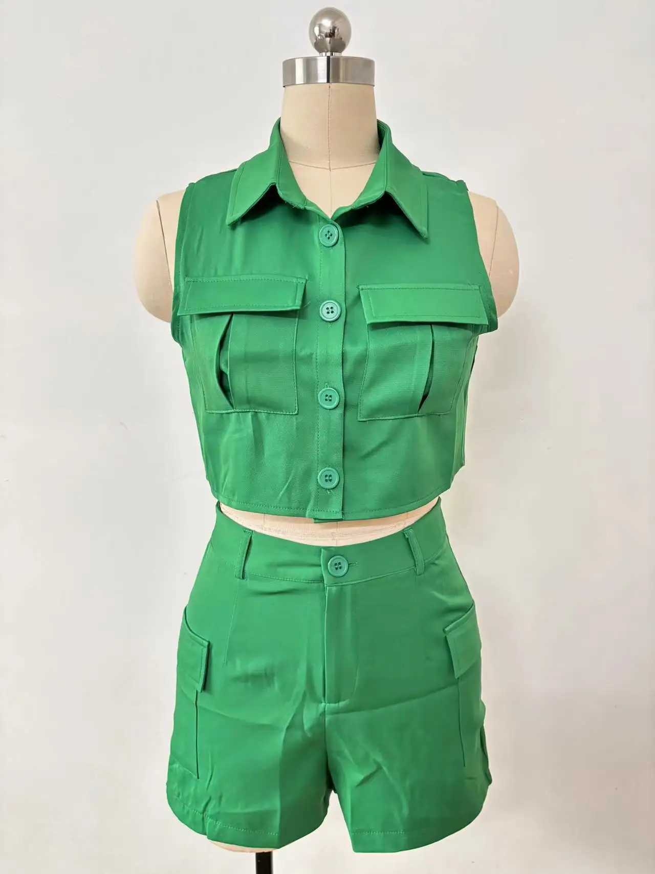 Women's Two Piece Pants Two Piece Sets Womens Outifits 2024 Summer Fashion Elegant Turn-Down Collar Buttoned Top Casual Temperament Shorts Set Y2