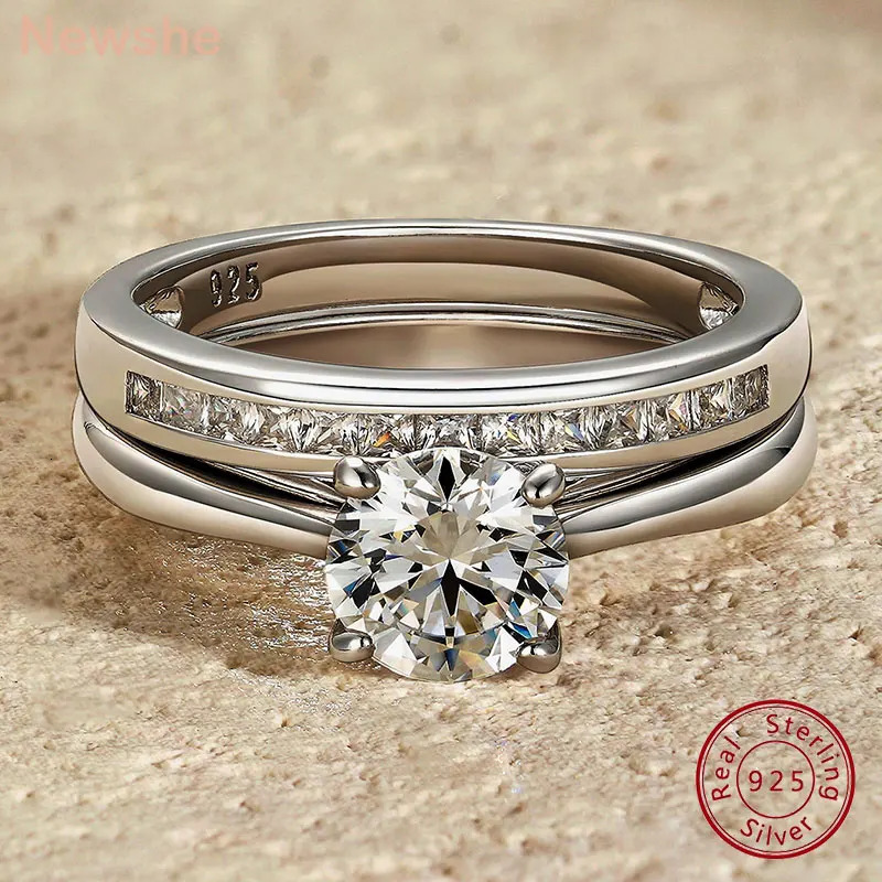 she 925 Silver Engagement Ring Wedding Band White Yellow Gold Jewelry y Solitaire Round Cubic Zircon Diamond Rings 241213