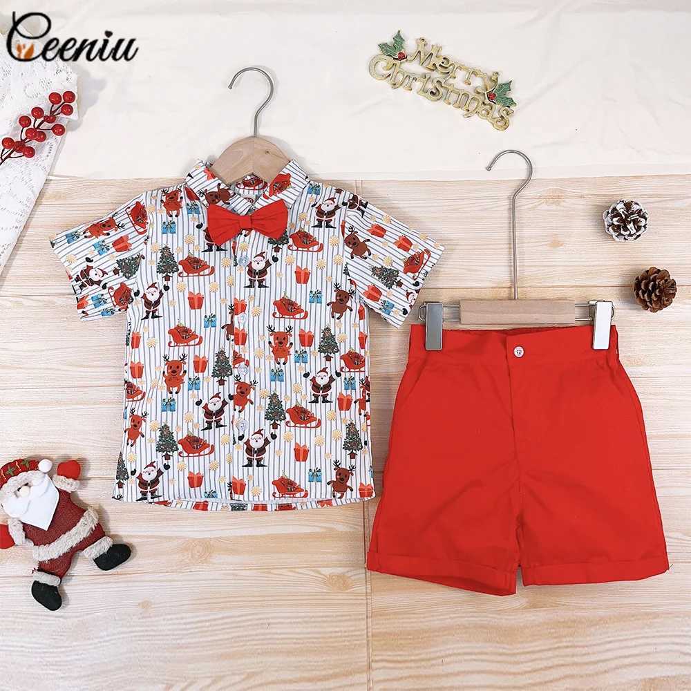Ceeniu 0-5Y Childrens Christmas Clothing Set Christmas Printed Shirt+Red Shorts Childrens New Year Clothing Boys Christmas Clothing W241213