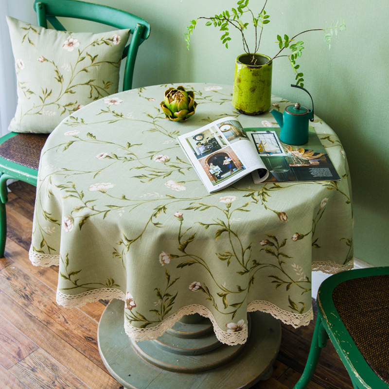 Fabric Cotton and Linen Wind Small Fresh Ins Round Household American Floral Tablecloth