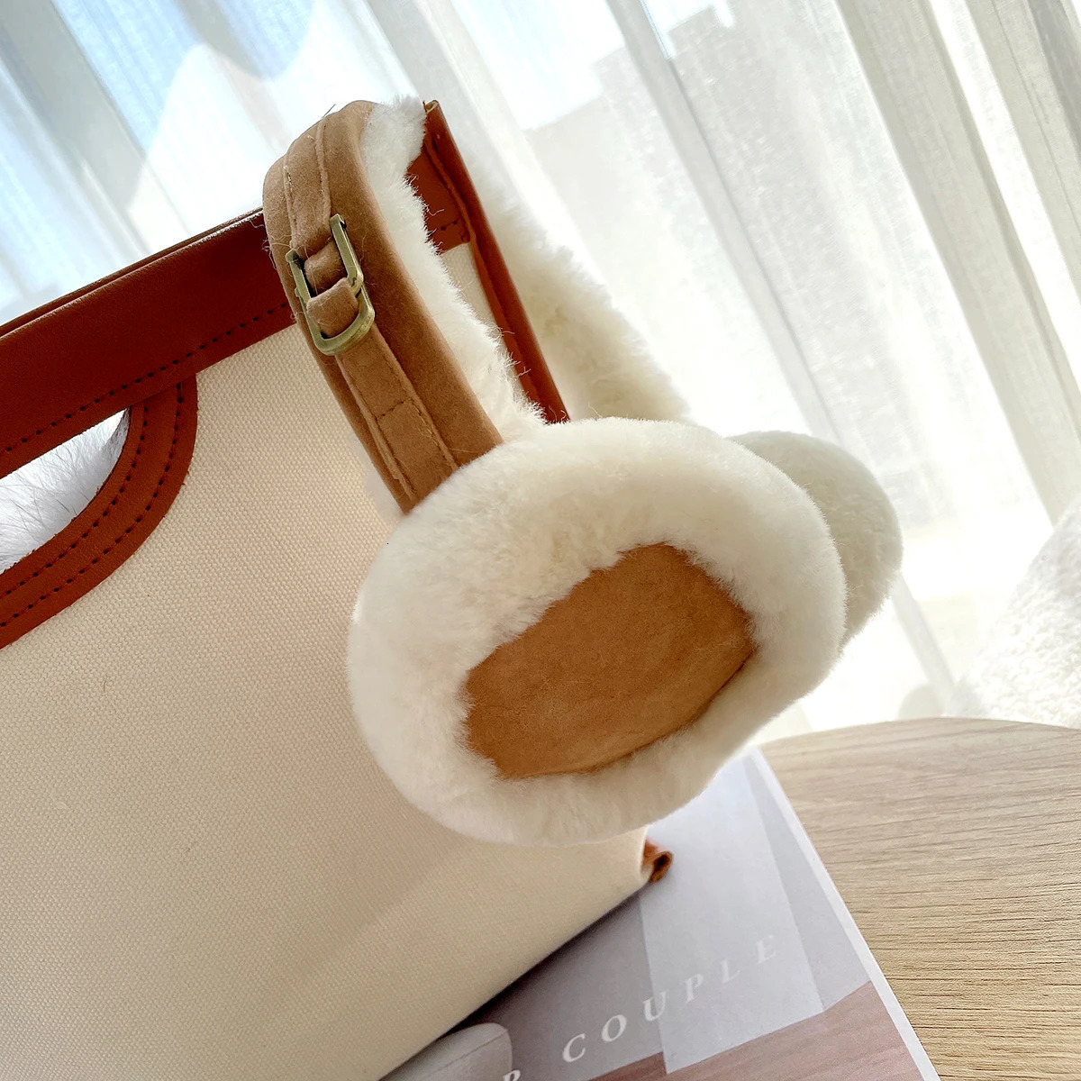 Natural wool earmuffs warm winter sheepskin earmuffs women soft warm solid earmuffs outdoor cold protection earmuffs 241211