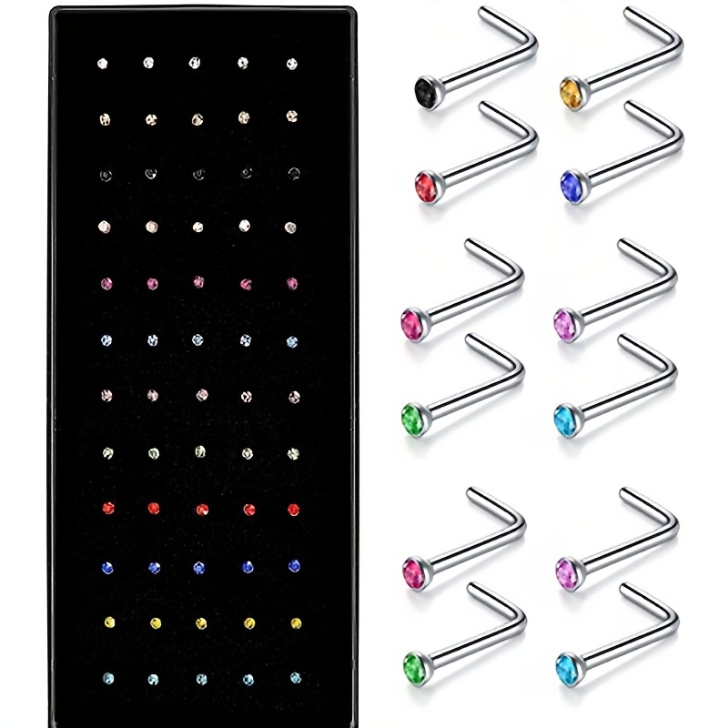 60 Pcs High-Quality Stainless Steel L-Shaped Nose Piercing Accessories - Durable, Hypoallergenic, Easy to Use, and Comfortable - Perfect for Nose Pier