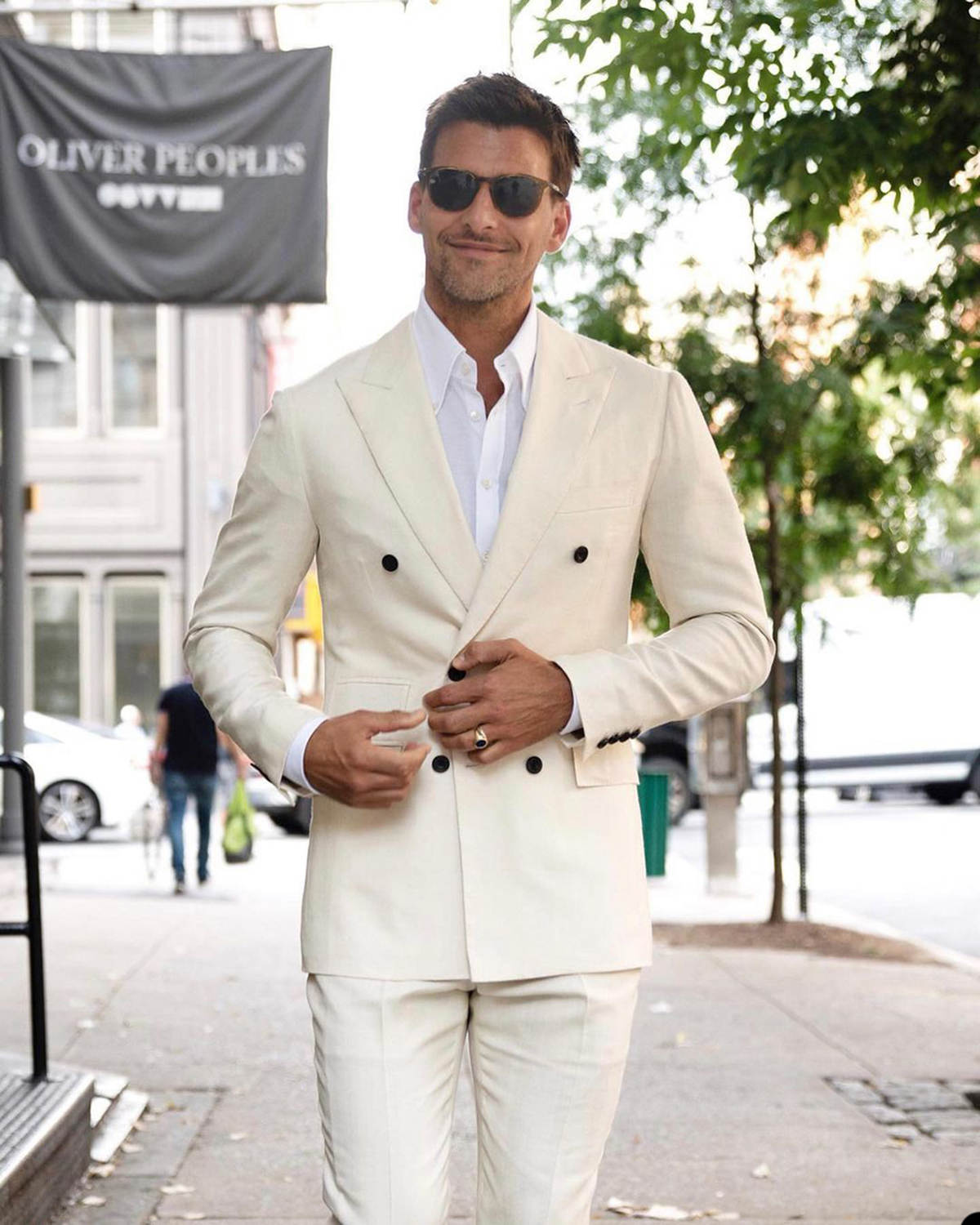 Handsome New Fashion Wedding Tuxedos Men Suits 2-Pieces Peaked Lapel Jacket One Button Double Breasted Custom Made Pinstripe Pockets Bridegroom (Coat+