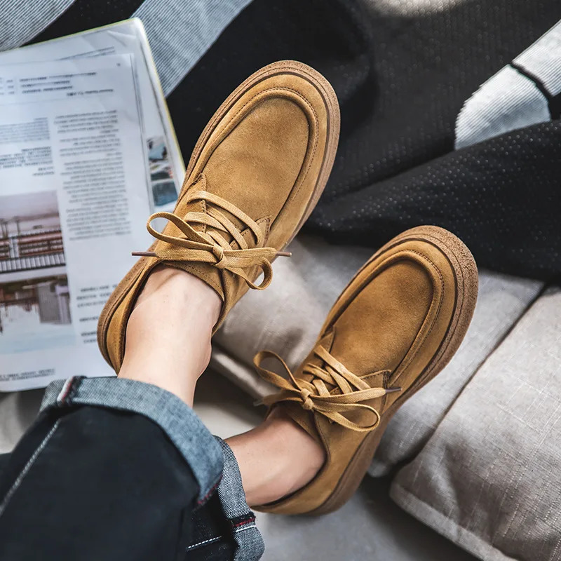 Cowhide Mens Shoes Fashionable Shoes Versatile Shoes Low Top Boots Retro Casual Leather Shoes Mens British Work Shoes 241213