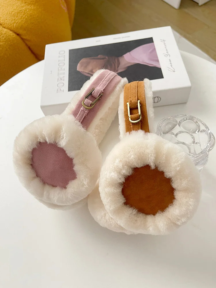Wool earmuffs for warmth winter sheepskin earmuffs for men soft and solid earmuffs for outdoor cold protection 241211