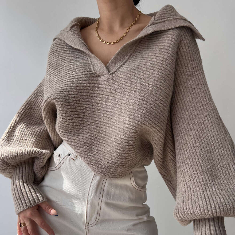 European American Foreign Trade Spring Autumn New Products Knitted Sweater Flip Collar Hoodie Women's Top Trendy Clothing Fashion And Leisure Atm