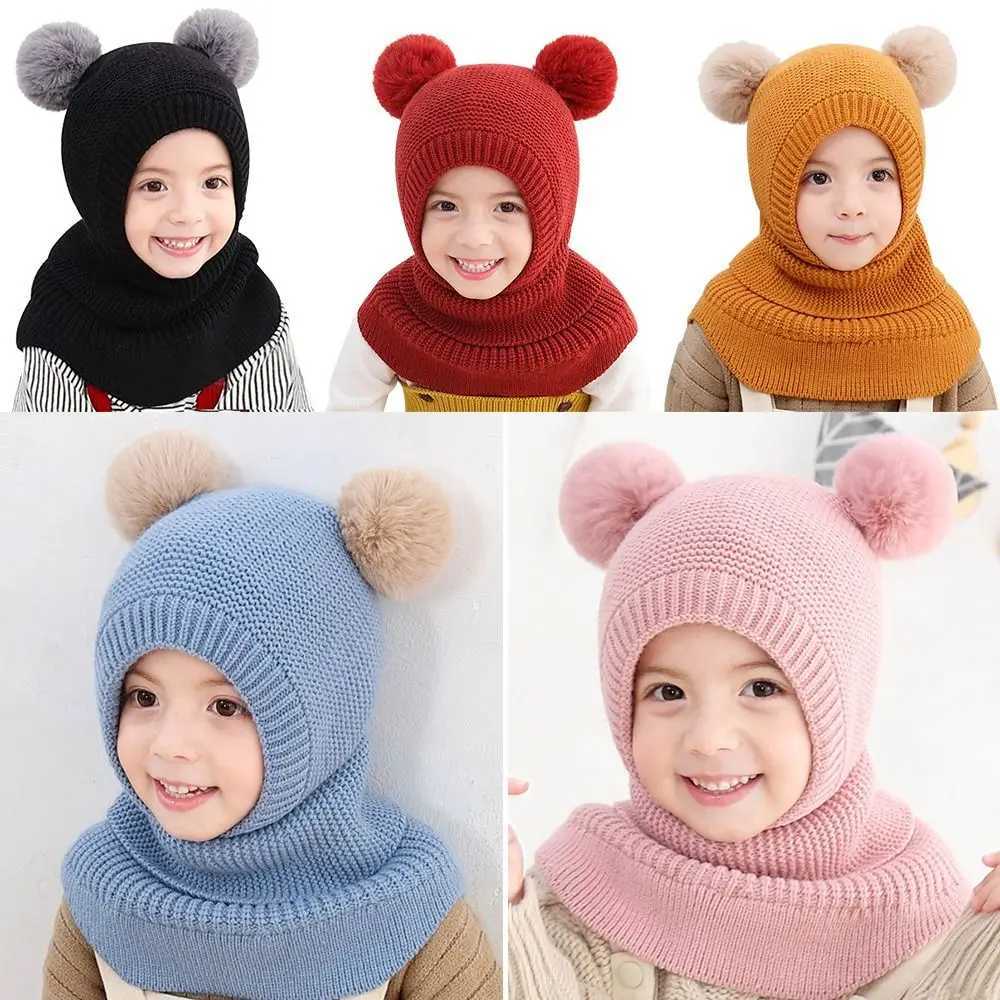 Winter Baby Hat PomPom Knit Kids Beanie Hat for Baby Girl and Baby Boy Hat Scarf Double Warm Lining Caps Windproof WarmXJ241213