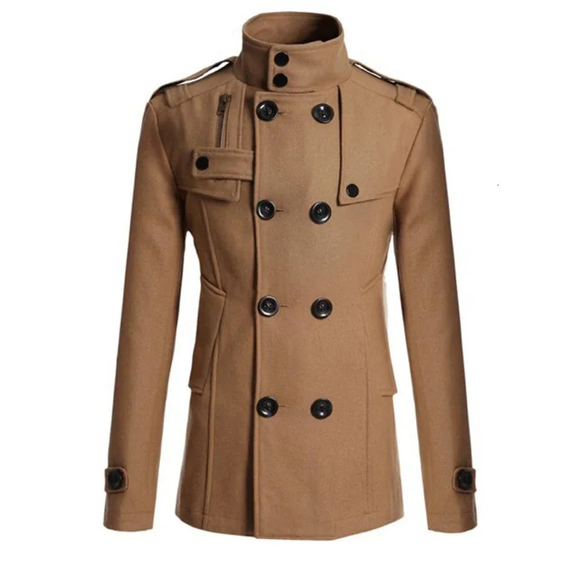 Mens Slim Fit Casual Double breasted Mid length European and American Fashion Long sleeved Woolen Coat Windbreaker 241213