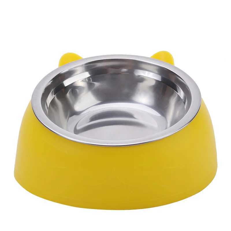 Cat Feeders Cat Dog Bowl 15 Degrees Tilted Stainless Steel Cat Bowl Safeguard Neck Puppy Cats Feeder Non-slip Crashworthiness Pet Bowl z241213