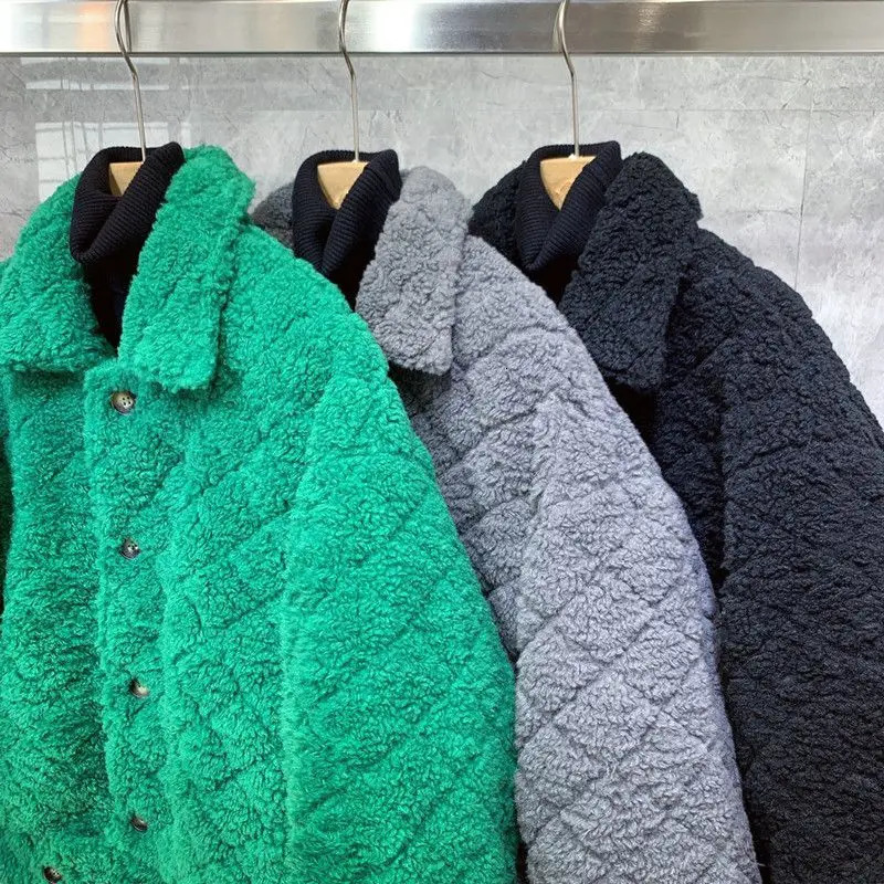 Winter Lamb Wool Short Overcoat Motorcycle Jackets Mens Cotton Warm Causal Loose High Street Coat Jacket Male Clothes 241213