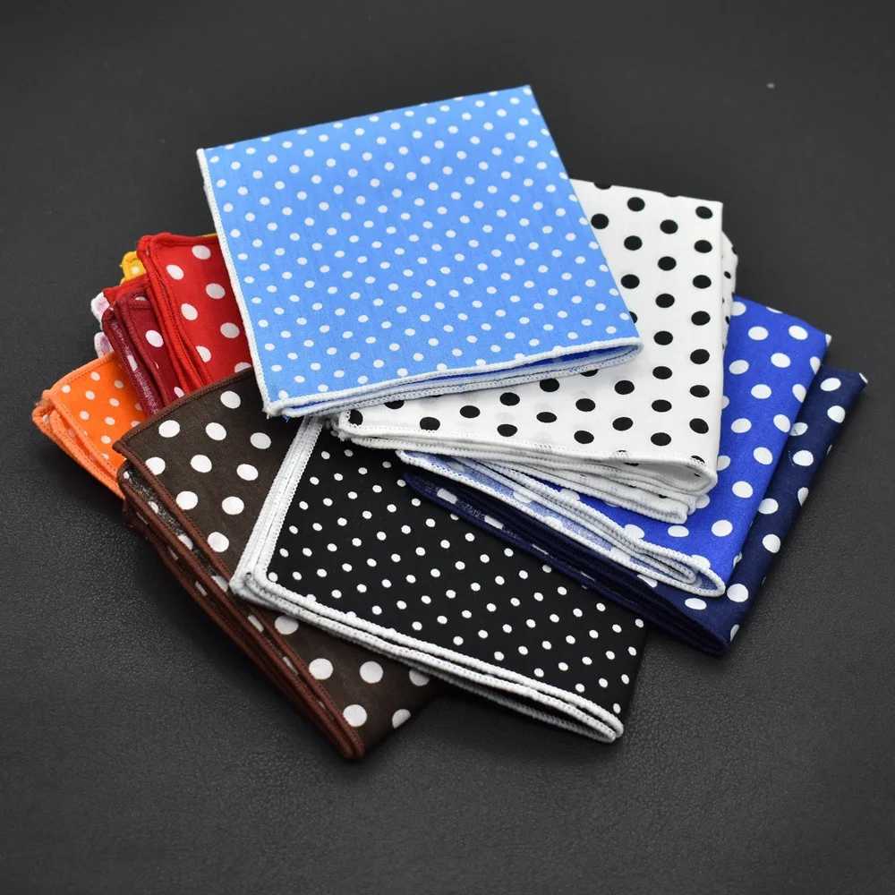 Mens polka dot pocket square cotton white navy blue steering formal dress wedding party set scarf bridal room chest towel Hanji W241213
