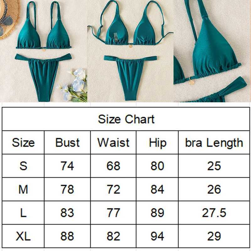 Green Drawstring Bikini Set Tie Straps Tong Triang Pad Bra Sexy Swimming Suit Fa Strip SwimwearXJ241212