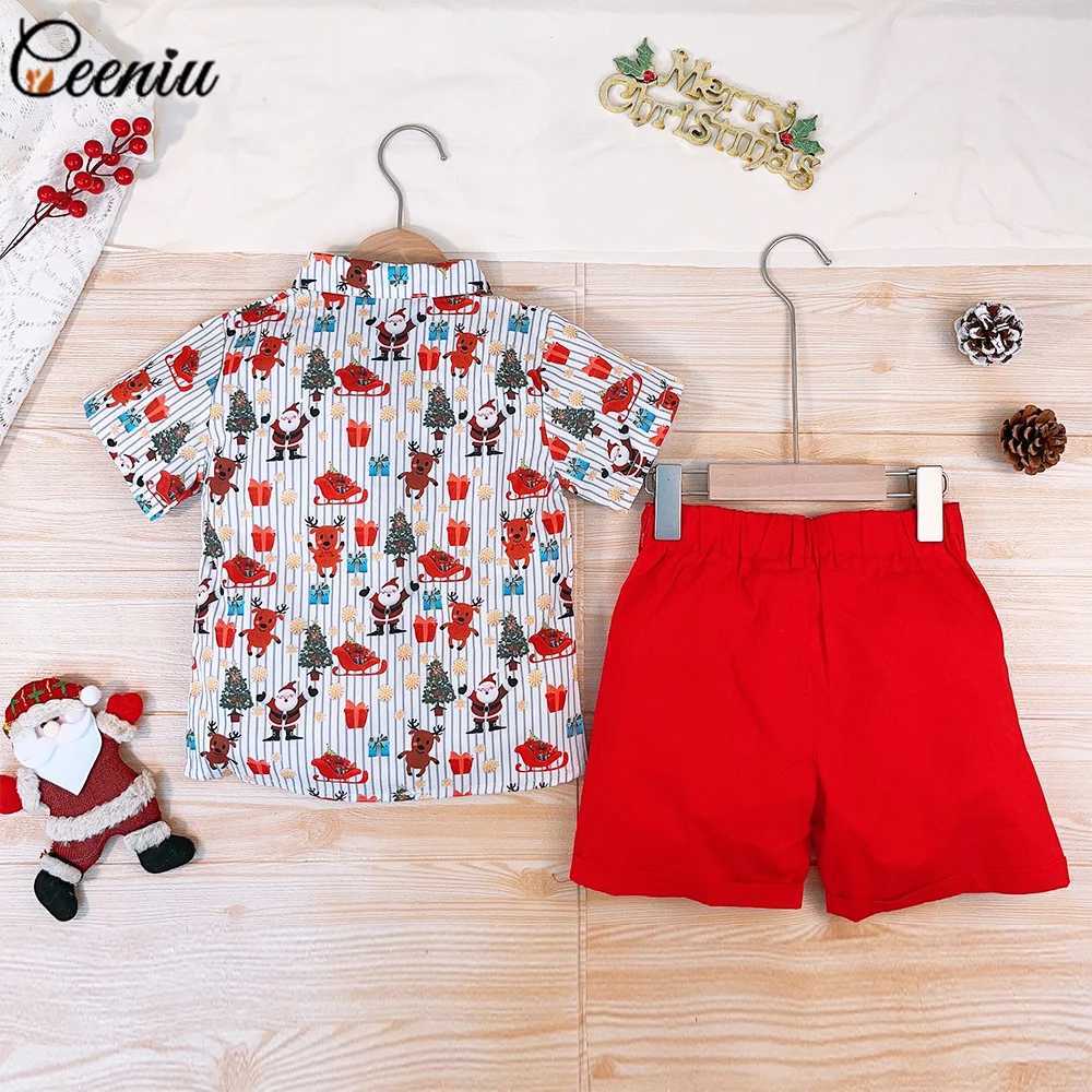 Ceeniu 0-5Y Childrens Christmas Clothing Set Christmas Printed Shirt+Red Shorts Childrens New Year Clothing Boys Christmas Clothing W241213