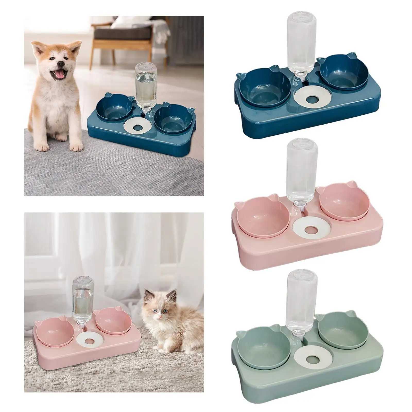 Cat Feeders 3 in 1 Dog Cat Bowls Water and Food Bowl Set for Rabbit Small or Medium Dogs z241213