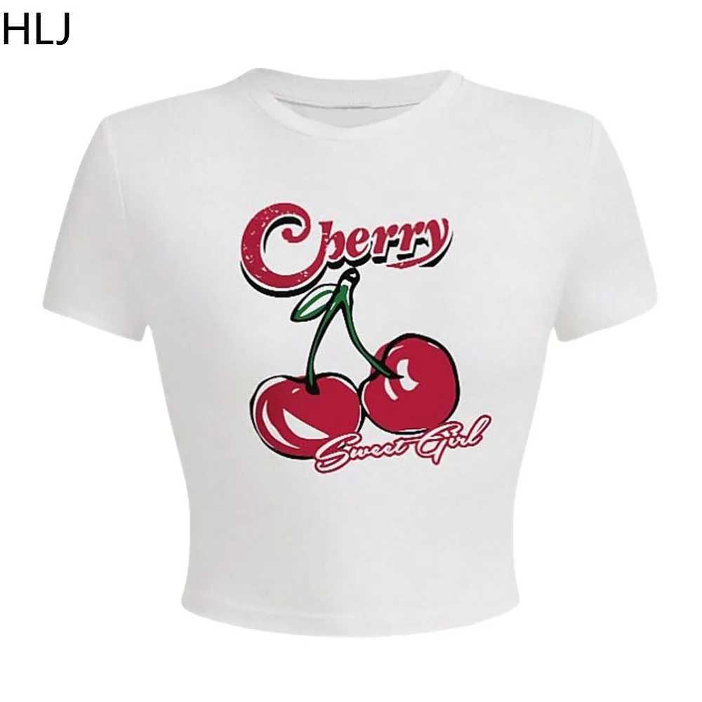 Women's Two Piece Pants HLJ Swt Cherry Printing Y2K 3 Piece Sets Women O Neck Short Slve Crop Top And Lace Ruched Shorts Outfits Fashion Strtwear