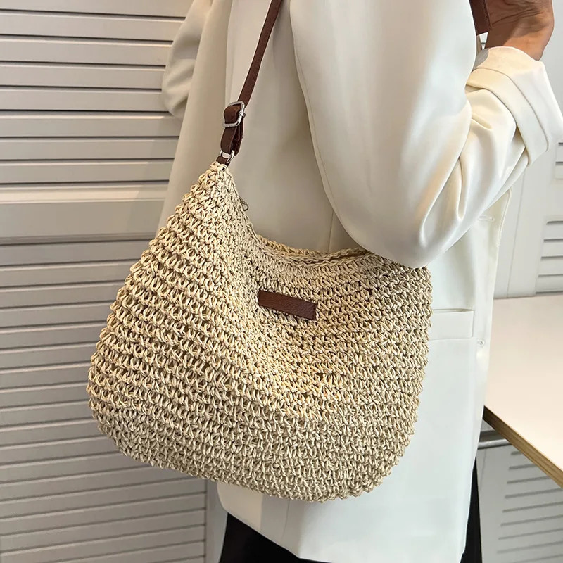 Straw Knitted Purses and Handbag Shoulder Bags Woven Side Bag for Ladies Woman Beach 241203
