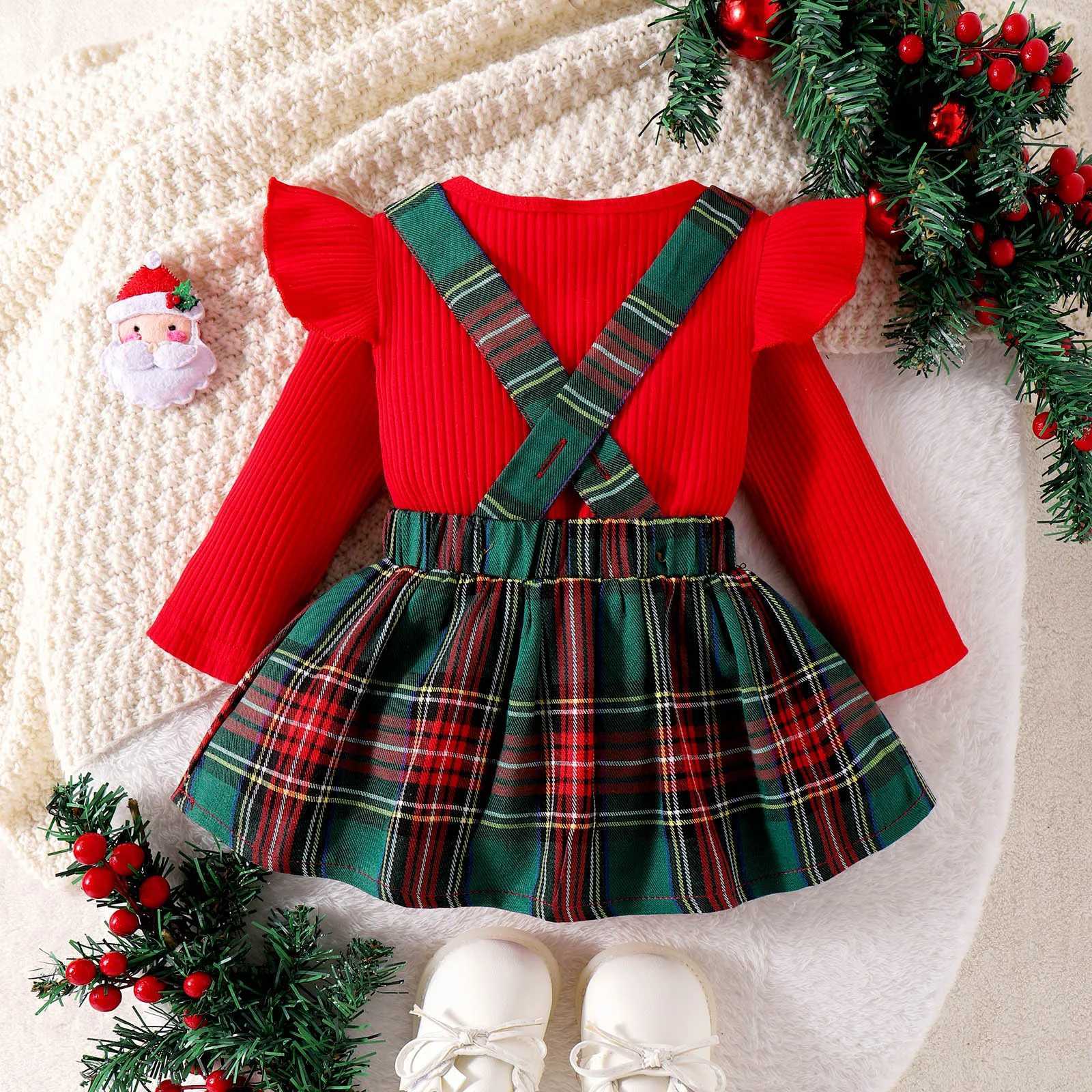 ma baby 0-18M Christmas Newborn Infant Baby Girl Clothes Sets Knit Red Romper Deer Plaid Skirts Headban Xmas Outfits Costume W241213