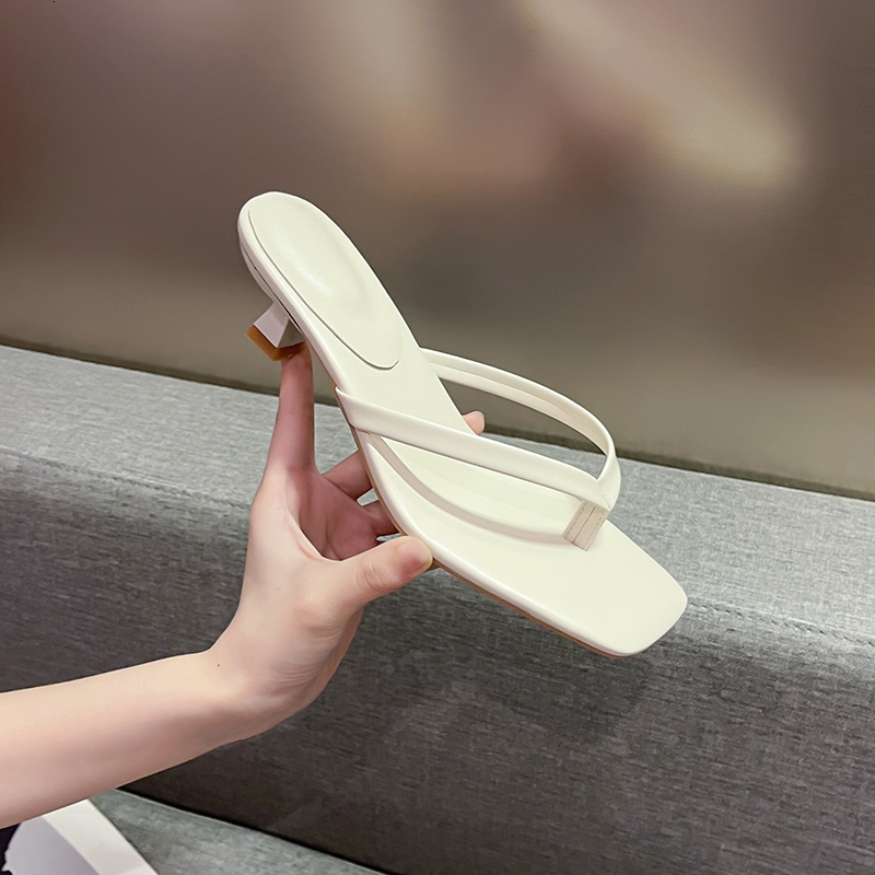 Women's Med Pinch Slippers Sandals With Narrow Band And Kitten Heel Mules Elegant Flip Ps Summer Shoes Women