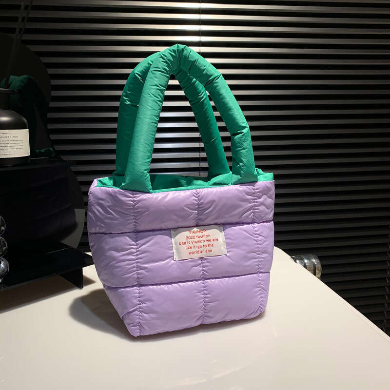 Internet celebrity hot autumn and winter space cotton bag, women's style fresh candy color handle bucket bag wholesale 2024 new casual fashion tr