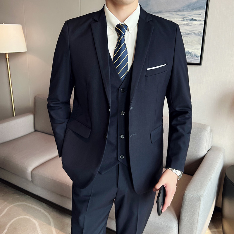 High Quality Business Casual Wedding (Suit Vest + Trousers) 2024 New Fashion Banquet Handsome Men's 3-Piece Set S-6Xl