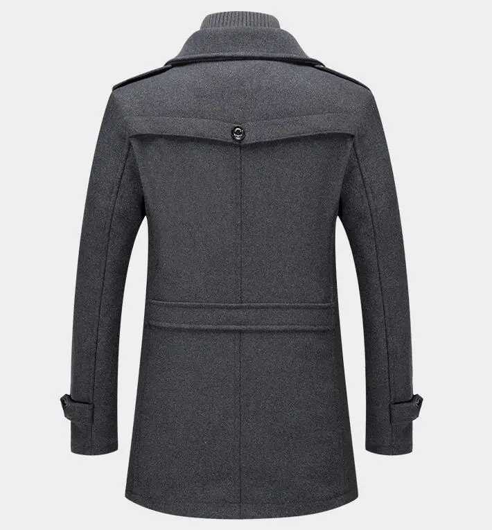 2023New Men Wool Blends Coats Autumn Winter Solid Color Cold Resistant Men Woolen Overcoat Double Collar Casual Trench Coat MaleXJ241212