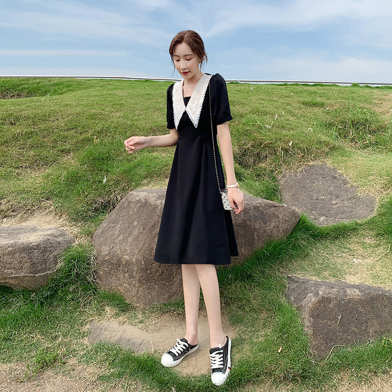 H999 Large size women's style dress summer fat cover belly slimming top retro little black dress