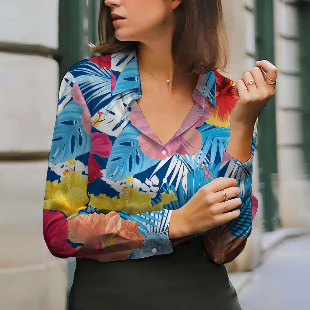 European American Women's Tops, Spring Autumn Long Sleeves, Digital Printed Shirts, Trendy Clothing, Fashionable And Casual Temperament