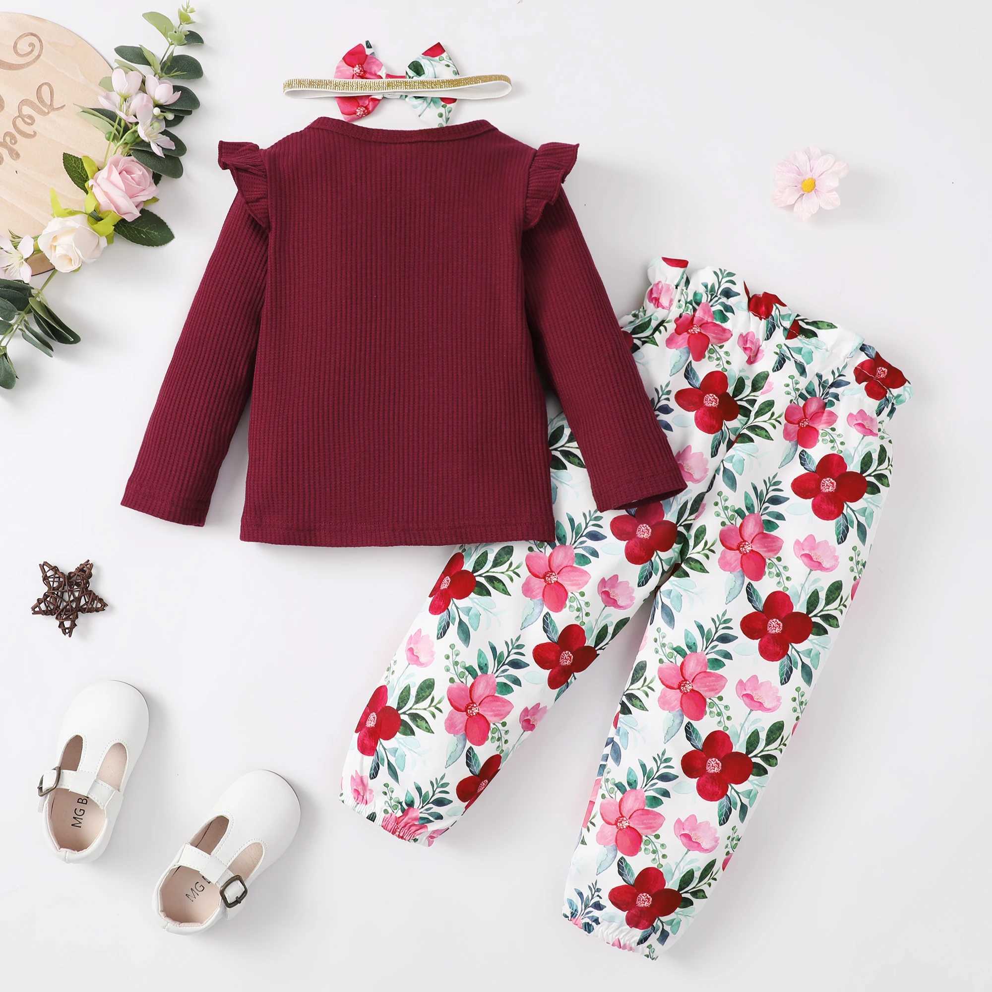 1-5 year baby girl set toddler girl set long sleeved top+pants+headband 3-piece spring set for little girls W241213