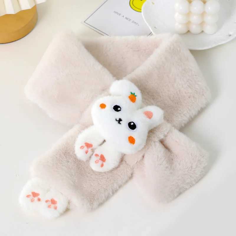 Scarves Wraps Baby Boys Girls Winter Scarfs Thick Plush Cross Children Scarf Baby Bib Cute Cartoon Rabbit Faux Fur Neck Protection Warm Shawl H241213
