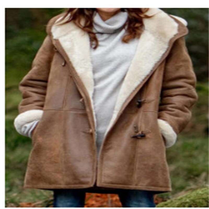 European And American Winter Intellectual Simple Color Casual Button Cardigan Warm Mid Length Hooded Women's Coat Fashionable Quality Classic