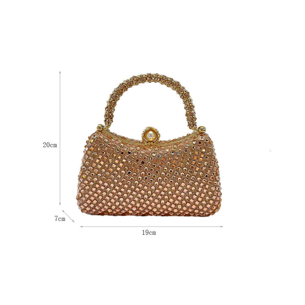 Hot pressed evening bag, luxurious diamond chain handbag, sparkling pearl crossbody small square bag