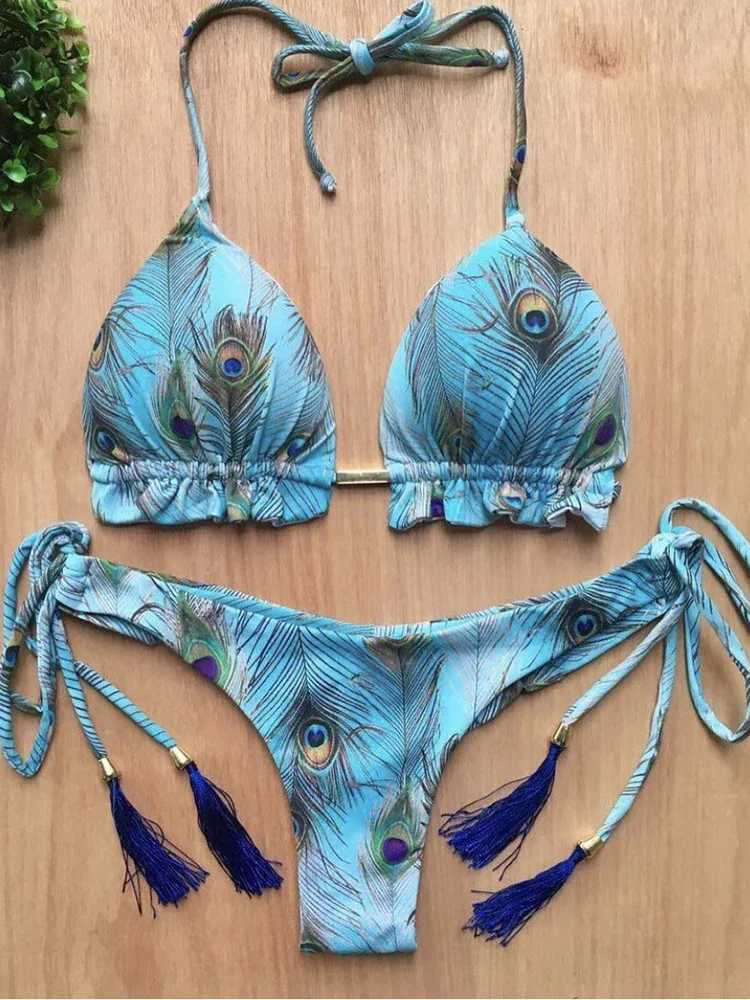 OIINAA Bathing Suit Women Sexy Printed Bikini Set Drawstring Swimsuit Halter Lace Up Two-piece Thong Summer 2024 Fa BiquinisXJ241212