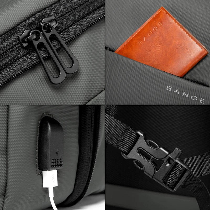 BANGE Aesthetic Men Business Backpack School Expandable USB Bag Large Capacity 17.3 Laptop Waterproof Fashion Travel Backpack 241212