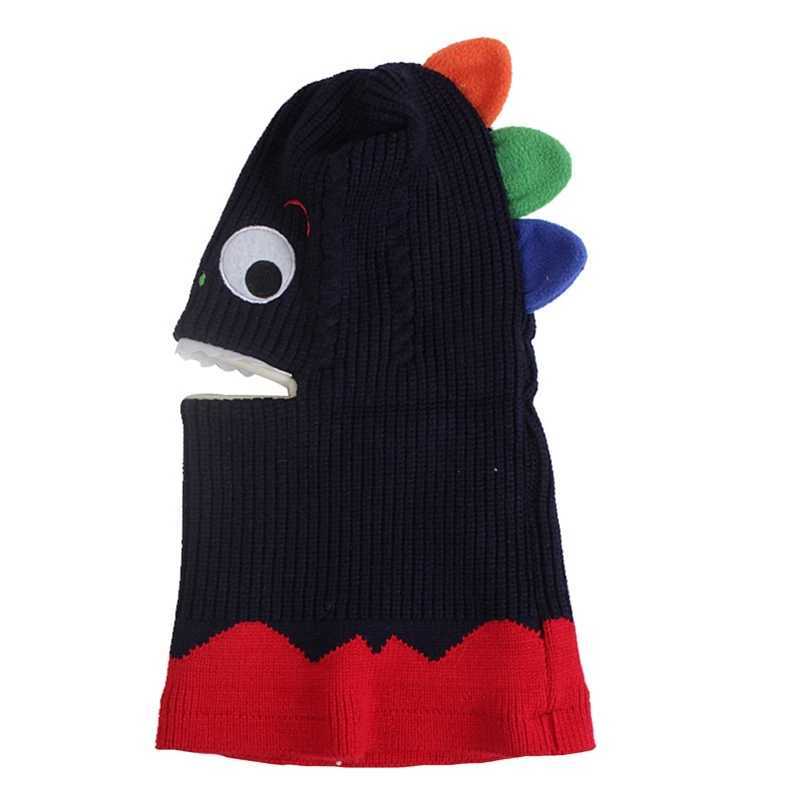 Cute Kids Dinosaur Winter Knit Hat Baby Toddler Thick Scarf Earflap Hood Scarves CapsXJ241213