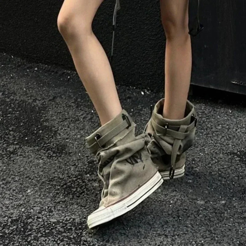 er Denim Sneakers Womens High Heels Canvas Flat Shoes Trend Autumn Ankle Boots Rock Botas Mujer Zapatillas 241213