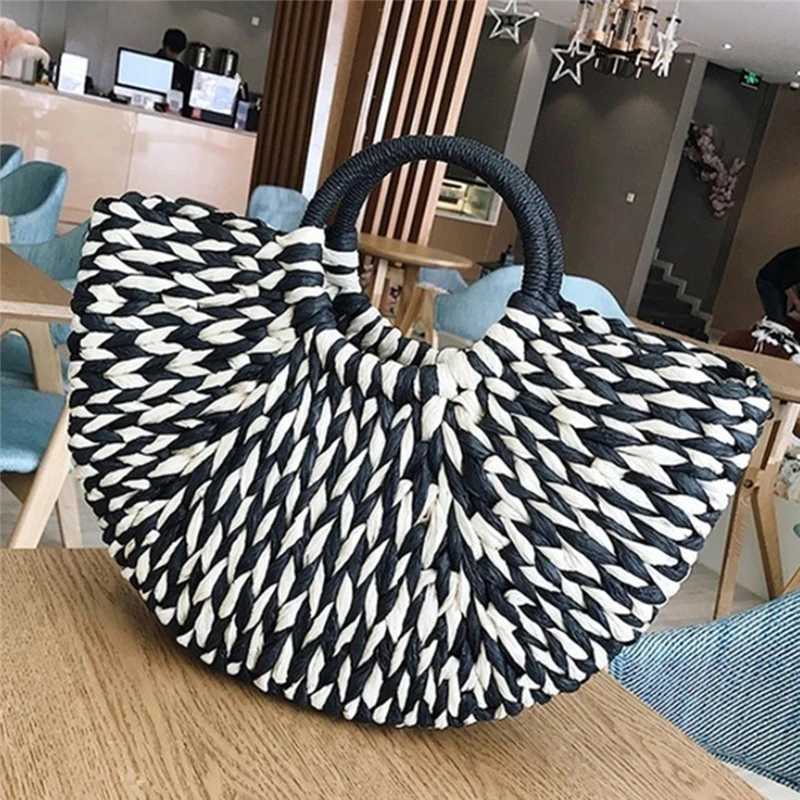 Wen Handbag Rattan Wicker Str Woven Half-round Bag Large Capacity Fem Casual Travel Tote Fi Bolsos Z241213