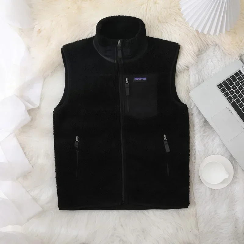American casual loose and fleece autumn winter blazer pocket zipper wool jacket Men vest stand collar warm women coat 241213