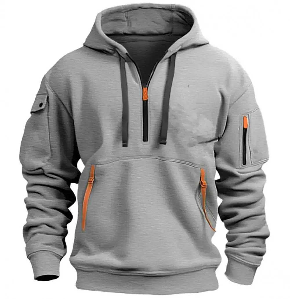Autumn and winter hot new fashion plus velvet hoodie arm zipper pocket casual sports high quality mens pullover top W241213