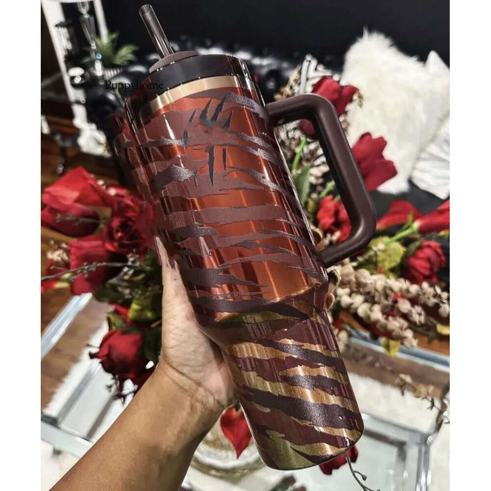 Ship From USA New Tyla Tyger 40oz Cups Stainless Steel Tumblers With Handle Lid and Straw Travel Car Mugs for Valentine's Day Gift, Water Bottle 12.14 1213 DHL