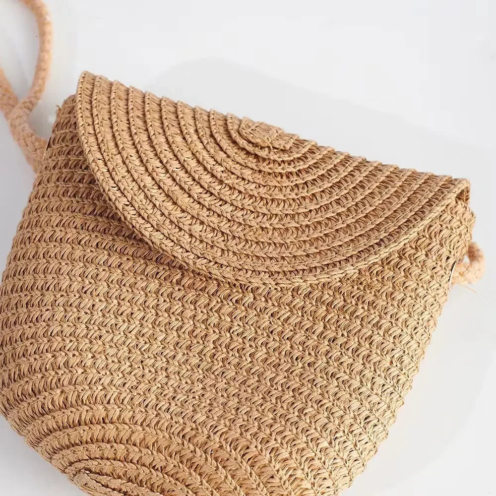 Fashion Woven Straw Bag Handmade Rattan Crossbody Handbags Knit Summer Beach Small Purse Women Shoulder Messenger Bags Wallet 241203