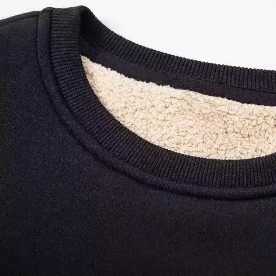 Winter Men Fleece Sweatshirts Keep Warm Underwear Casual Solid Color Pullover Lambswool O-neck Thickened Thermal Underwear Tops W241213